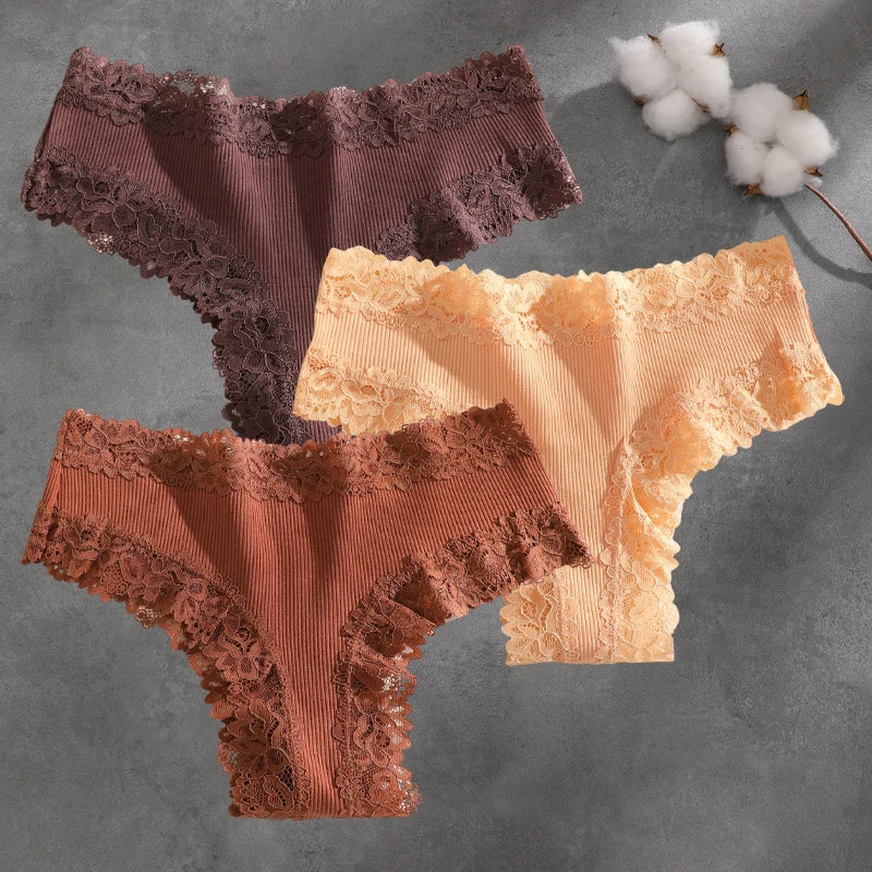 Brielle Floral Lace Bikini Panty Pack Lingerie 3-piece