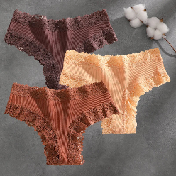 Brielle Floral Lace Bikini Panty Pack Lingerie 3-piece
