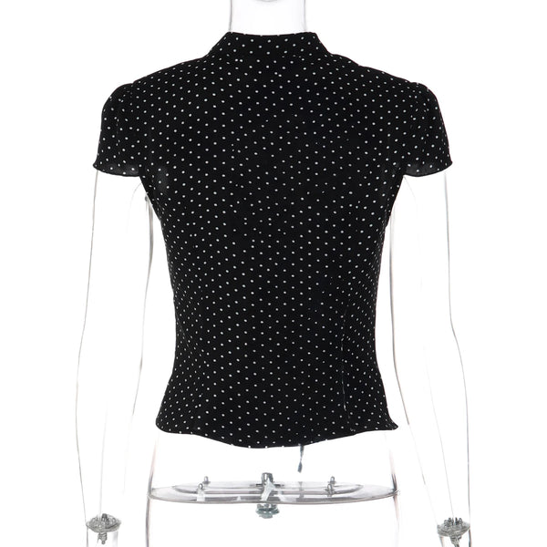 Dulzura Women'S Sexy Hollow Out Short Sleeve Lace Up Polka Dot T-Shirt Vintage Casual Y2K Top Party Club Street Summer Clothes