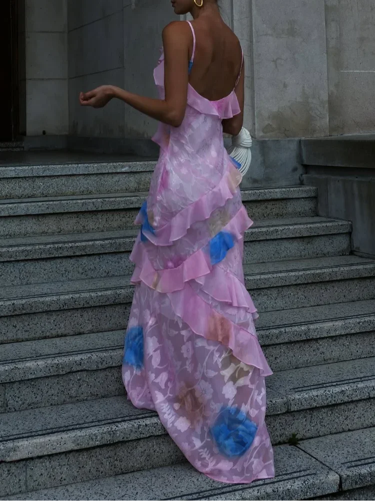 Aurelia Ruffle Asymmetric Maxi Dress