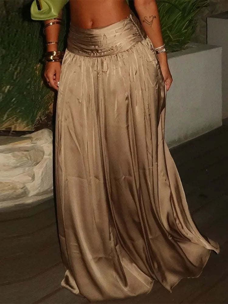 Pilar Lace-Up Halter Crop Top & Pleated Maxi Skirt Two-piece