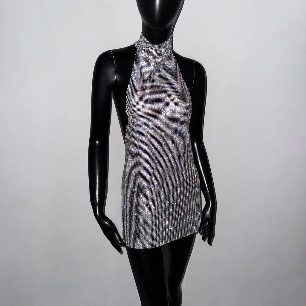 Faye Sparkling Metal Backless Mini Dress
