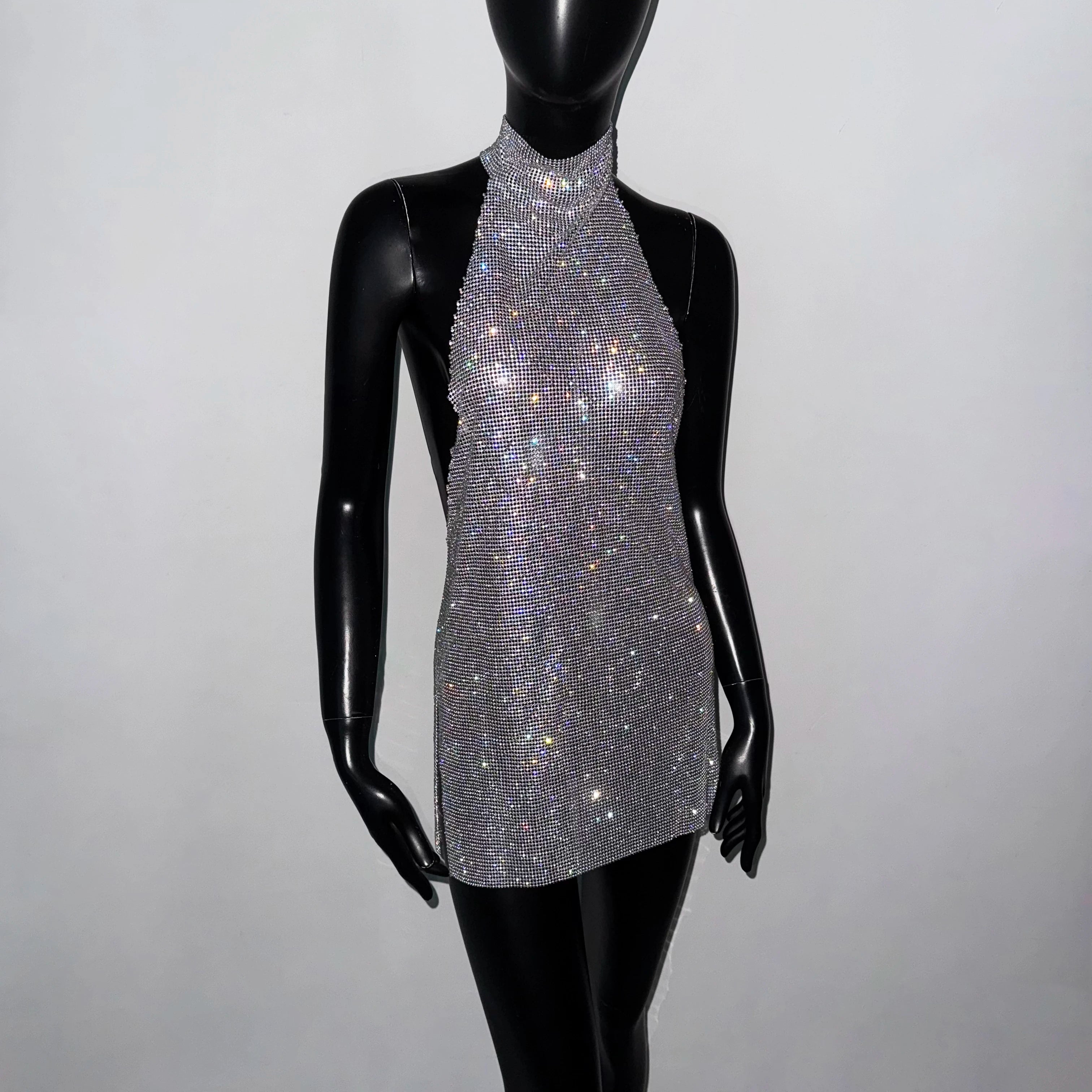 Faye Sparkling Metal Backless Mini Dress