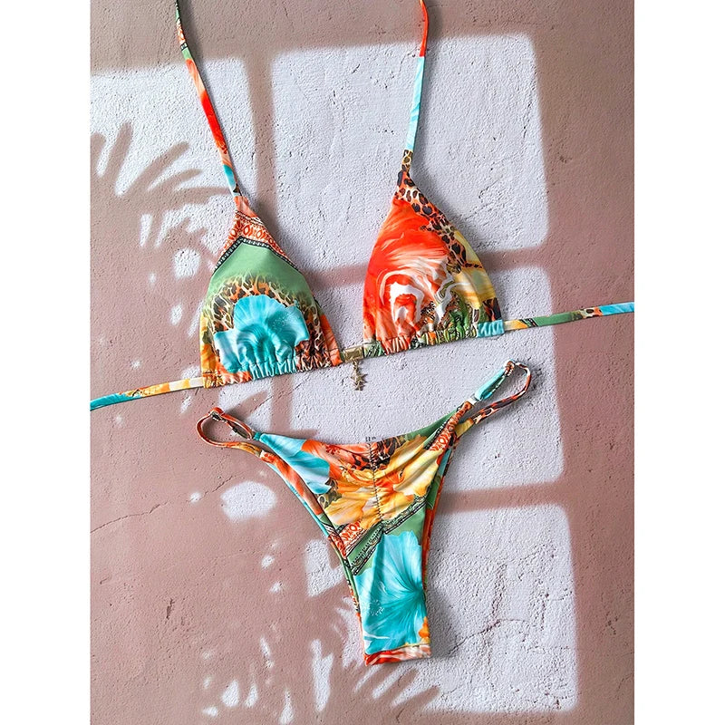Bella Leopard Print Triangle Bikini Set