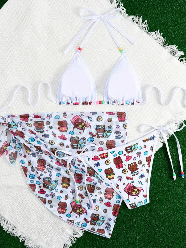 Mimi Cartoon Cat Bikini Three-piece