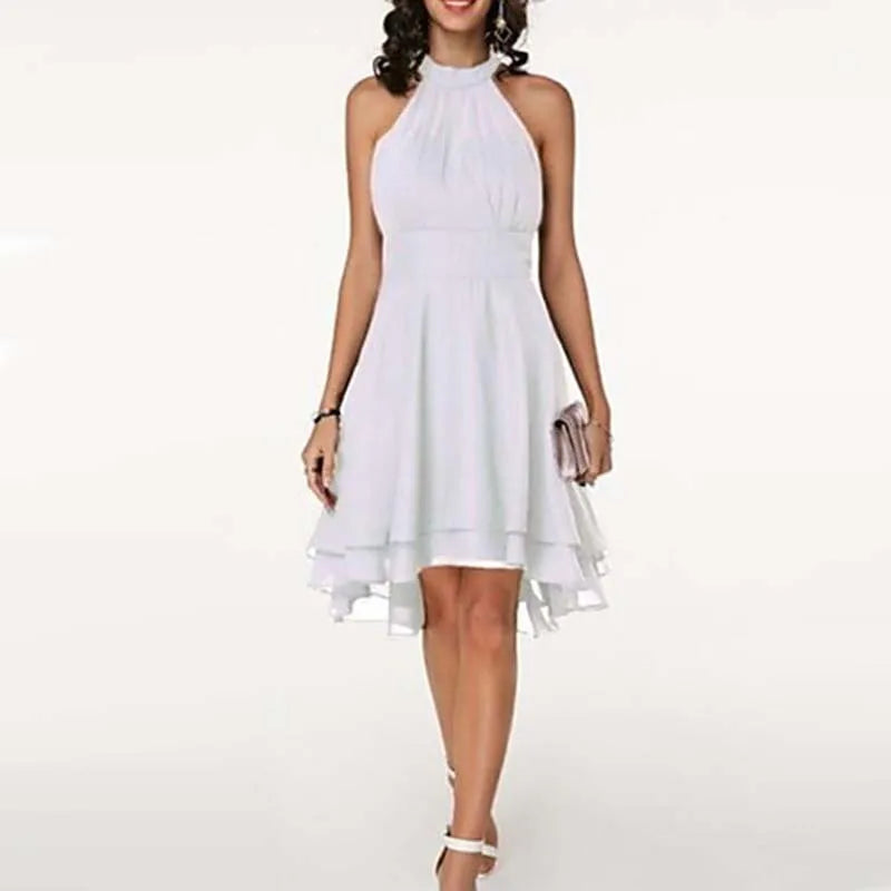 Zinnia Layered Chiffon Halter Midi Dress