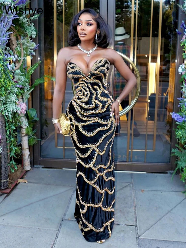 Alessia Sequin Strapless Maxi Dress