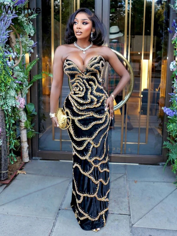 Alessia Sequin Strapless Maxi Dress