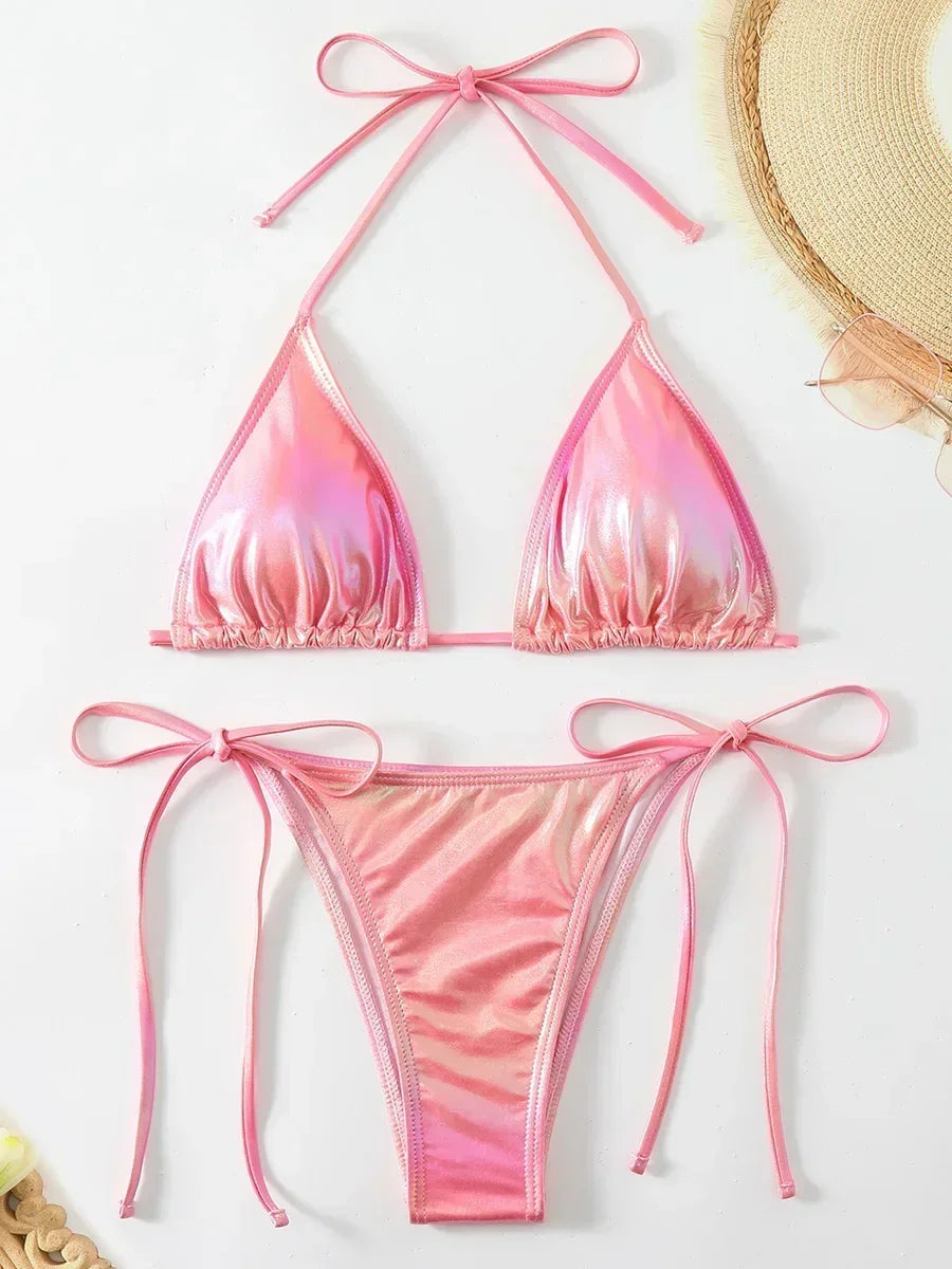 Roxana Faux-Leather String Bikini Two-piece