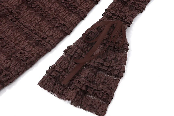 Cocoa Floral-Lace Flare-Sleeve Mini Dress
