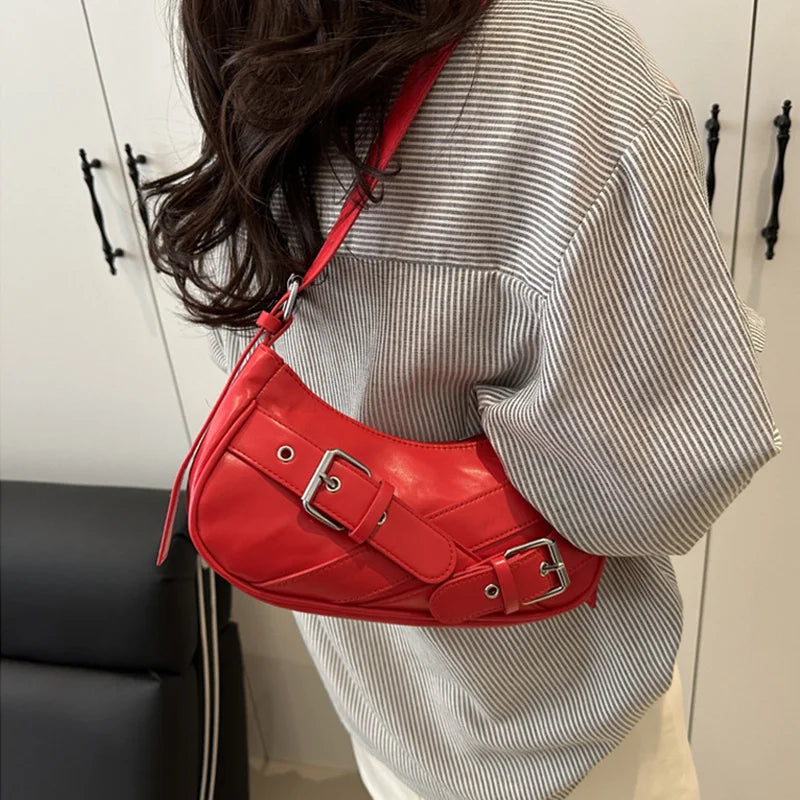 Y2K Vintage PU Leather Women Shoulder Bag Small Crossbody Bag Fashion Ladies Underarm Bag Clutch Purse and Handbag