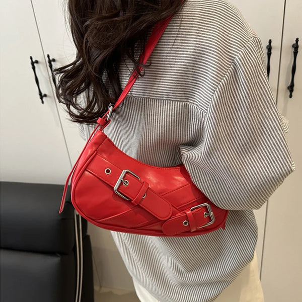 Y2K Vintage PU Leather Women Shoulder Bag Small Crossbody Bag Fashion Ladies Underarm Bag Clutch Purse and Handbag