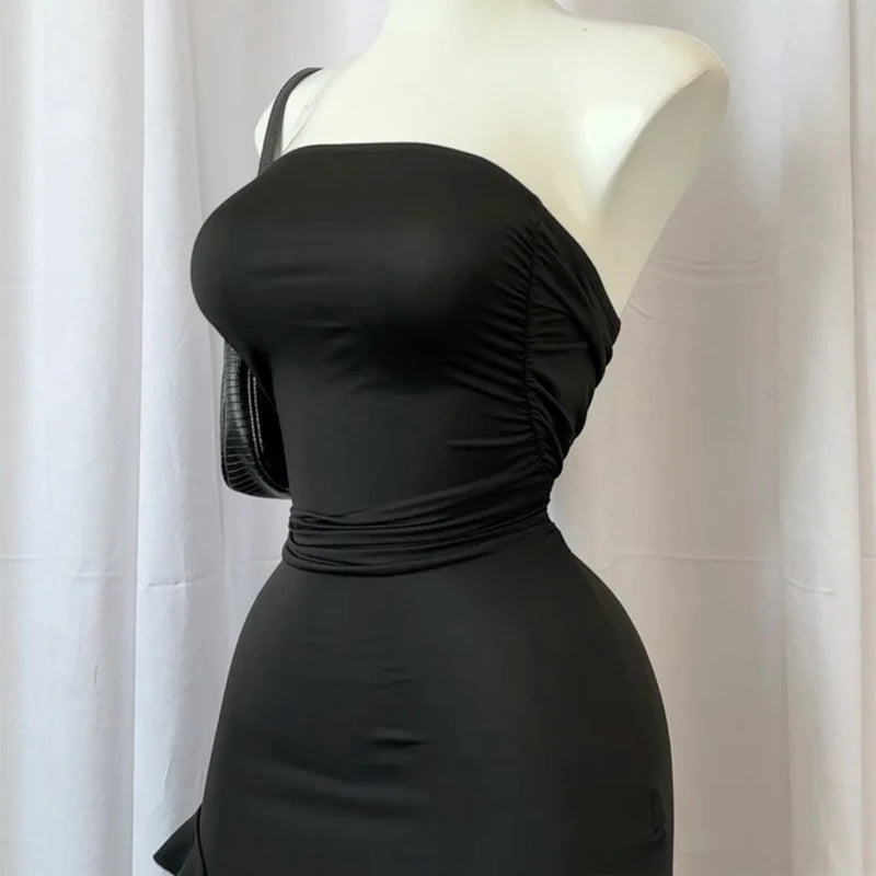 Luna Asymmetric Ruffle Slit Maxi Dress One-piece