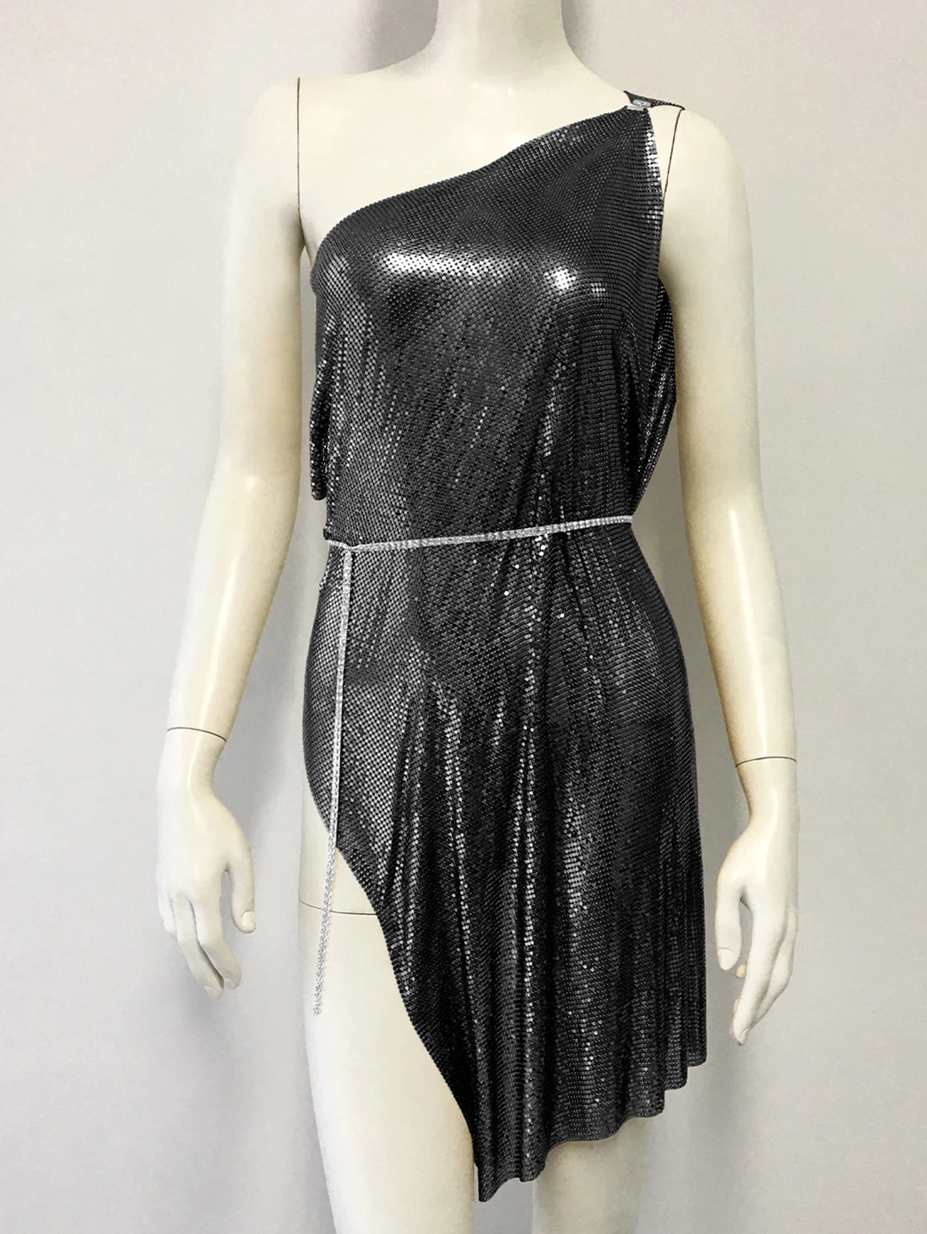 Calista Metal-Sequin One-Shoulder Mini Dress