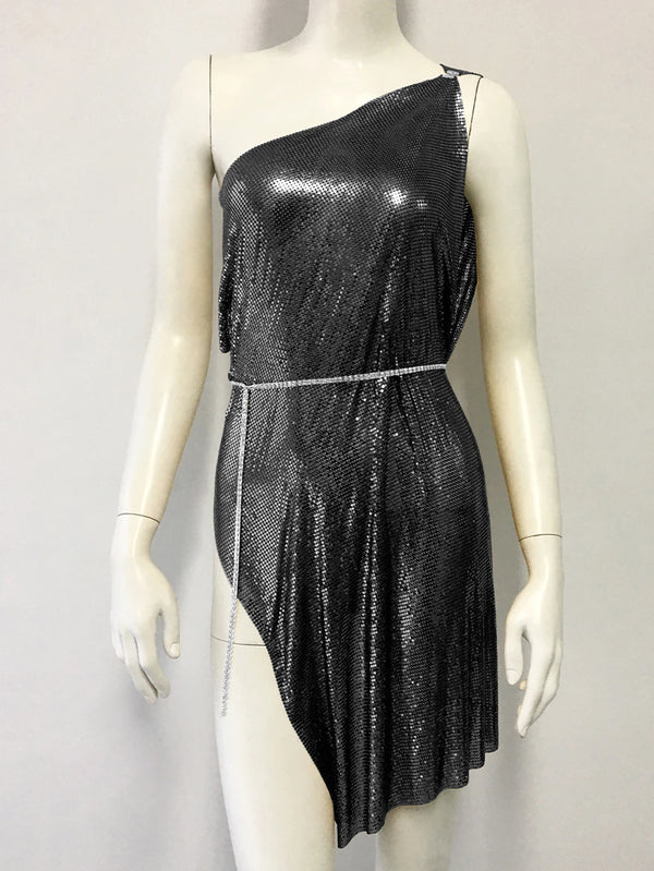 Calista Metal-Sequin One-Shoulder Mini Dress