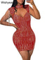 Vespera Crystal Tassel Cutout Bodycon Mini Dress