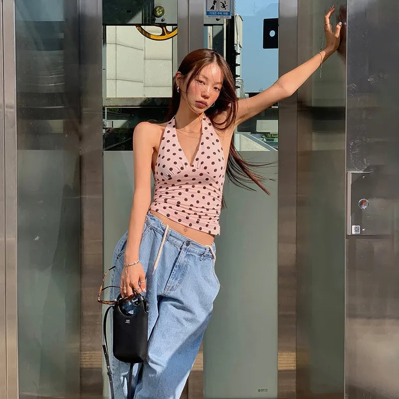 Sophie Mocha Polka Dot Halter Top