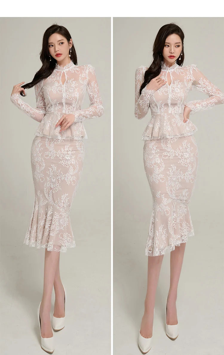 Lavinia Lace Mermaid Midi Skirt Set Two-piece