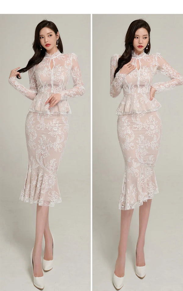 Lavinia Lace Mermaid Midi Skirt Set Two-piece