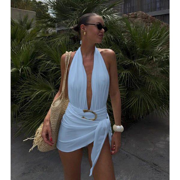 Two Pieces Micro Bikini 2026 Sexy Swimsuit Women Halter Swimwear Biquini Female Solid Bodysuit Bathing Suits Sarong Mini Skirt