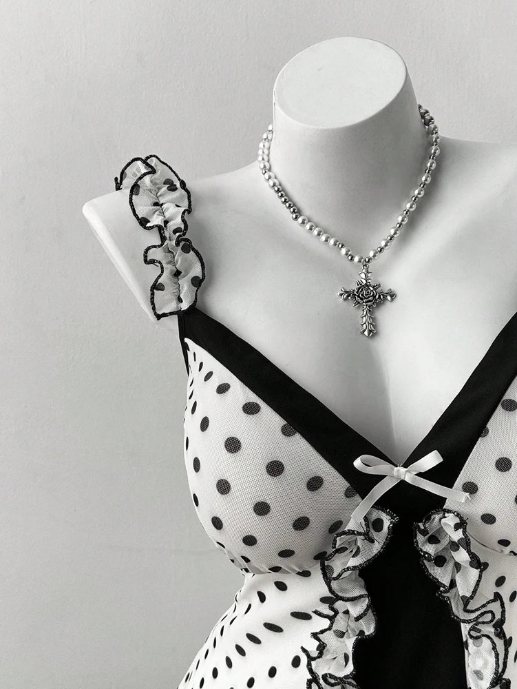 Rosalie Plus-Size Polka Dot Bow Mini Dress