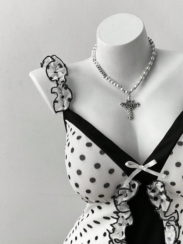 Rosalie Plus-Size Polka Dot Bow Mini Dress
