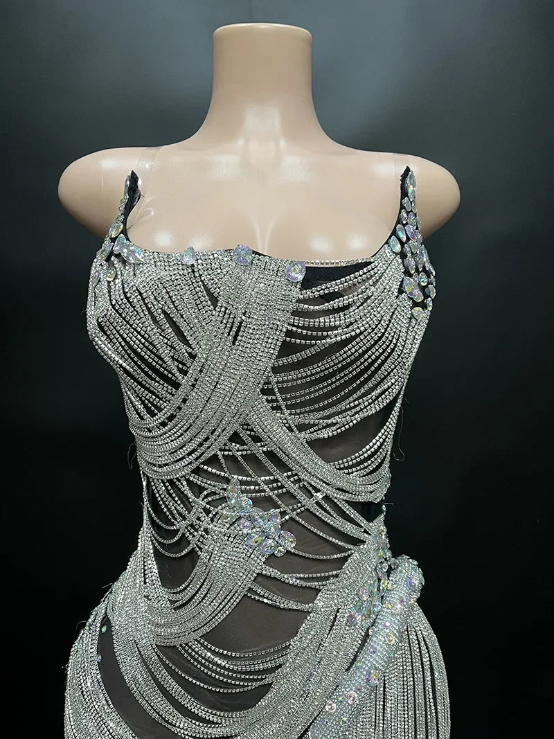 Estelle Rhinestone Knee-Length Performance Dress