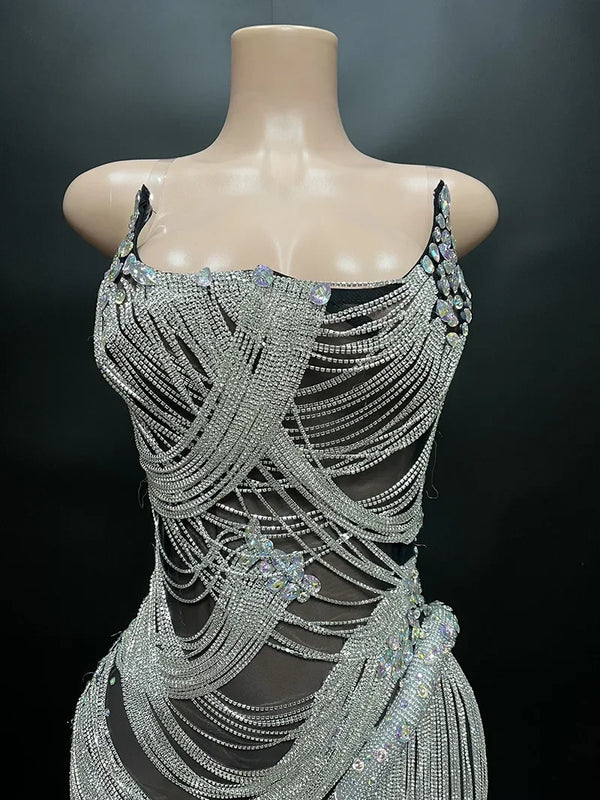 Estelle Rhinestone Knee-Length Performance Dress