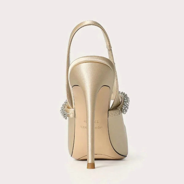 Zapatos Mujer Sandals Women Satin High Heels Wedding Prom Shoes Summer Fashion Silk Diamond Pointed Back Strap Heels