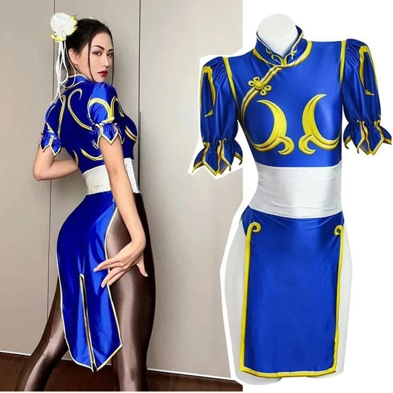 Martial-Arts Blue Cheongsam Costume Set Secondary image