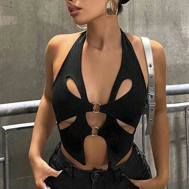 Savannah Noir Cutout Halter Top One-piece