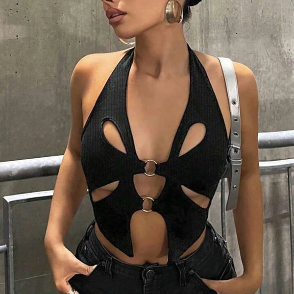 Savannah Noir Cutout Halter Top One-piece