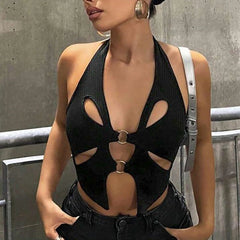 Savannah Noir Cutout Halter Top One-piece