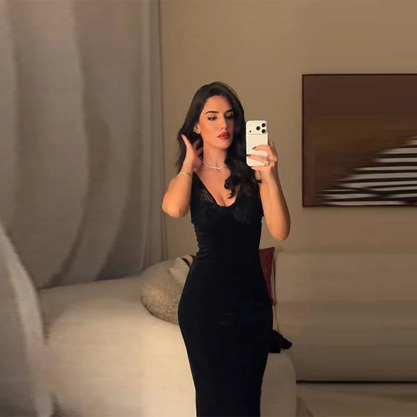 Alina Midnight Lace Sequin Maxi Dress