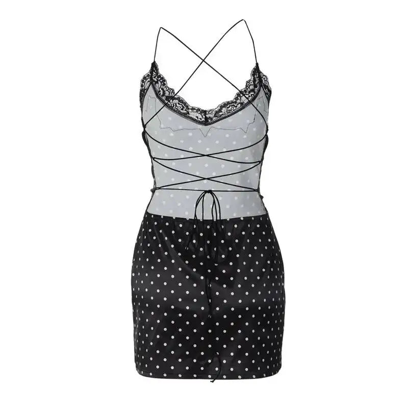 Alessandra Polka-Dot Lace-Up Mini Dress