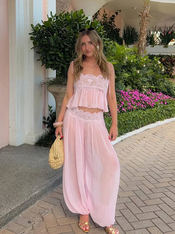 Paloma Lace-Up Pleated Pants Set Two-piece