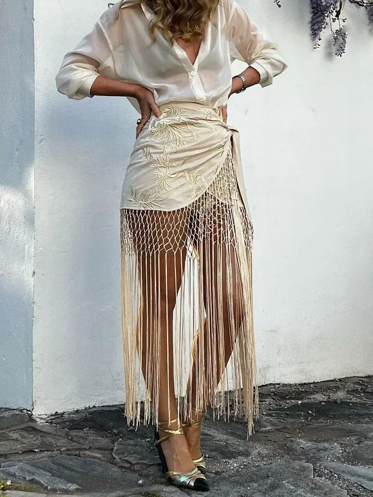 Domitille Floral Asymmetrical Fringe Midi Skirt One-piece