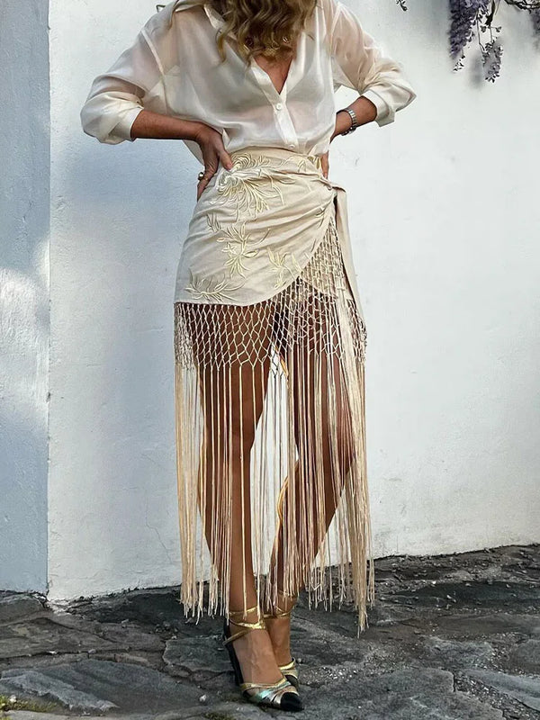 Domitille Floral Asymmetrical Fringe Midi Skirt One-piece