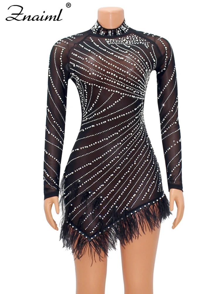 Isadora Feather Crystal Mini Dress