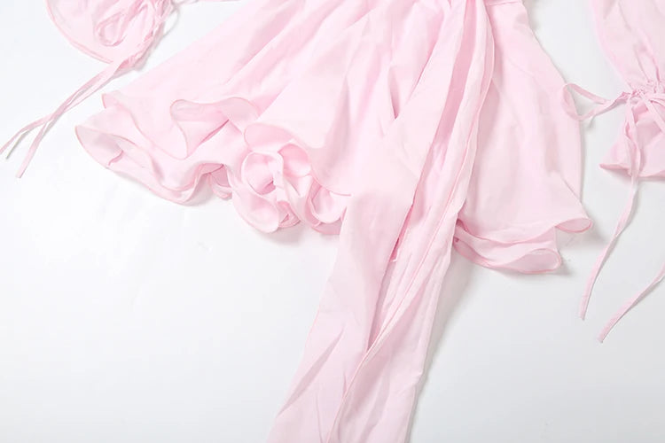 Gwendolen 3D Rose Ruched Flare-Sleeve Bodycon Mini Dress