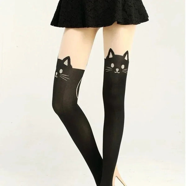 Minka Cat-Print Thigh-High Socks