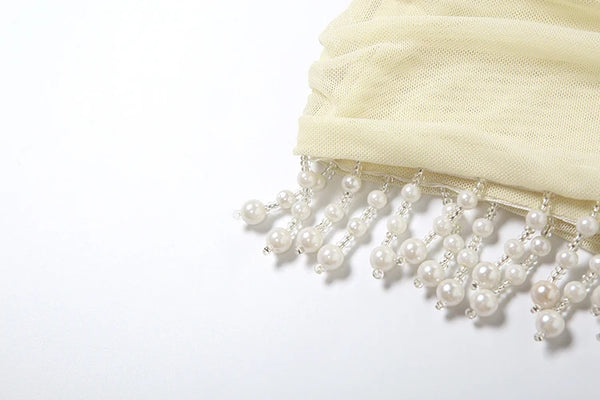 Celeste Pearl-Tassel Mesh Halter Mini Dress