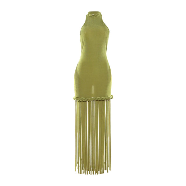 Renata Tassel Halter Backless Maxi Dress