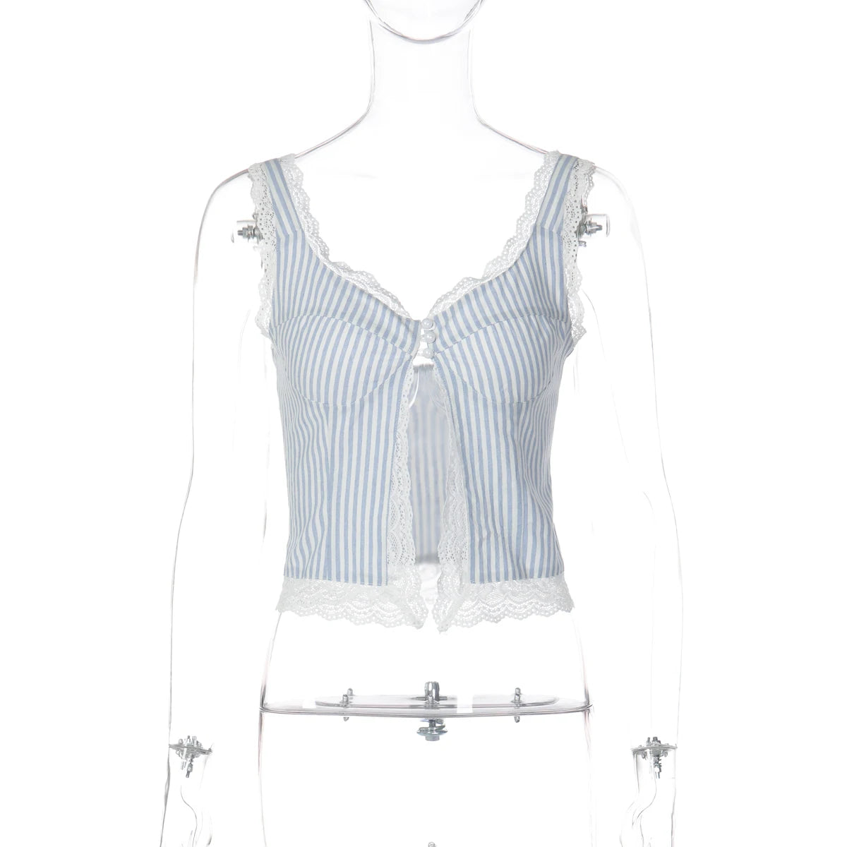 Fionnuala Striped Lace-Trim Button Front Crop Cami One-piece