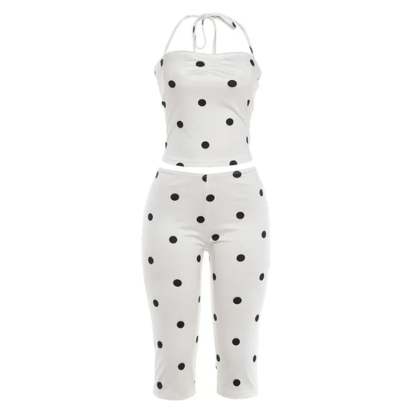Demi Polka-Dot Halter Capri Pants Set Two-piece