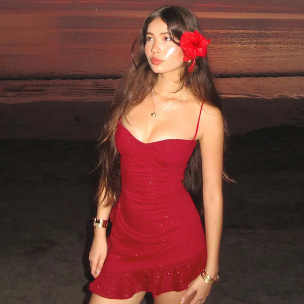 Scarlet Sequin Ruffle Cami Mini Dress