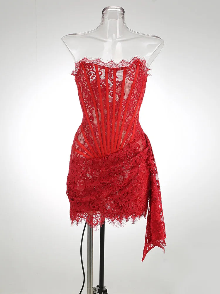 Camille Strapless Lace-Up Mini Dress