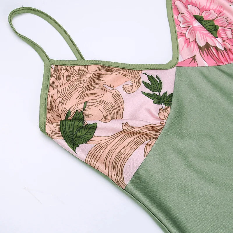 Adalgisa Floral Print V-Neck Cami Backless Bodycon Maxi Dress
