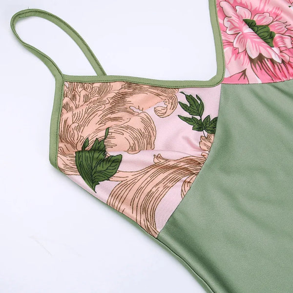 Adalgisa Floral Print V-Neck Cami Backless Bodycon Maxi Dress