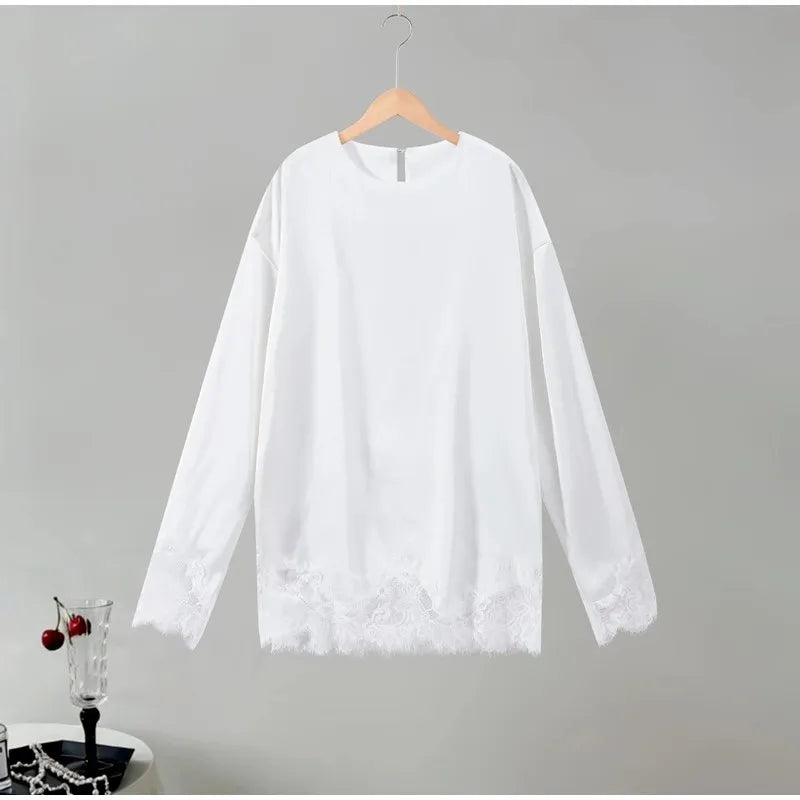 Amara Satin Lace Long-Sleeve Mini Dress
